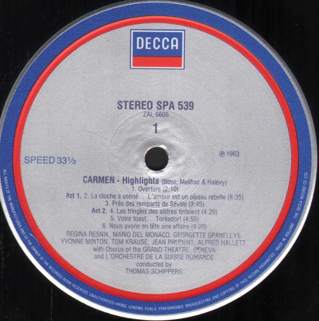 Regina Resnik / Mario Del Monaco / Joan Sutherland / Thomas Schippers - Bizet - Carmen - Great Scenes And Arias - Lp