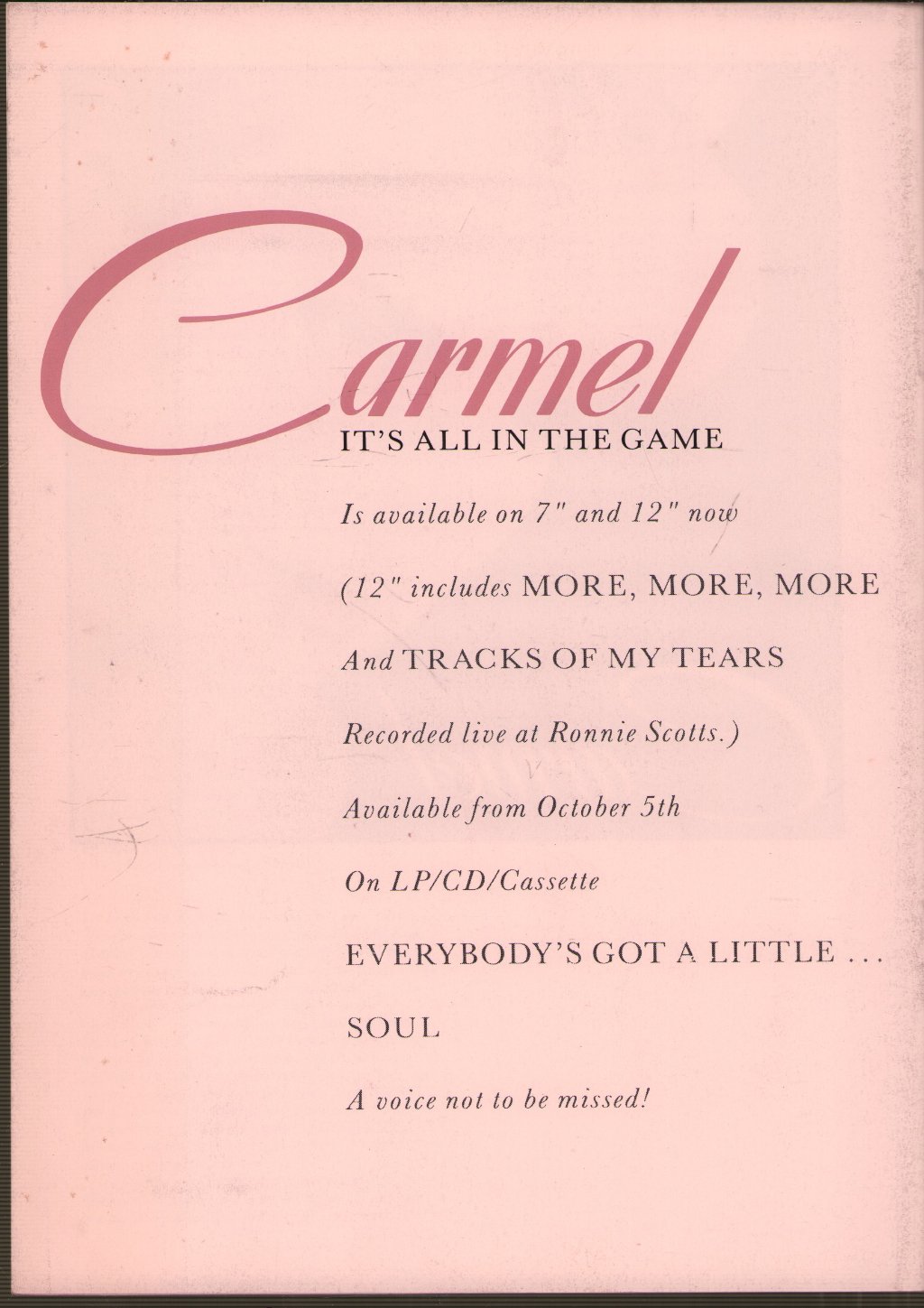 Carmel - It's All In The Game - Booklet