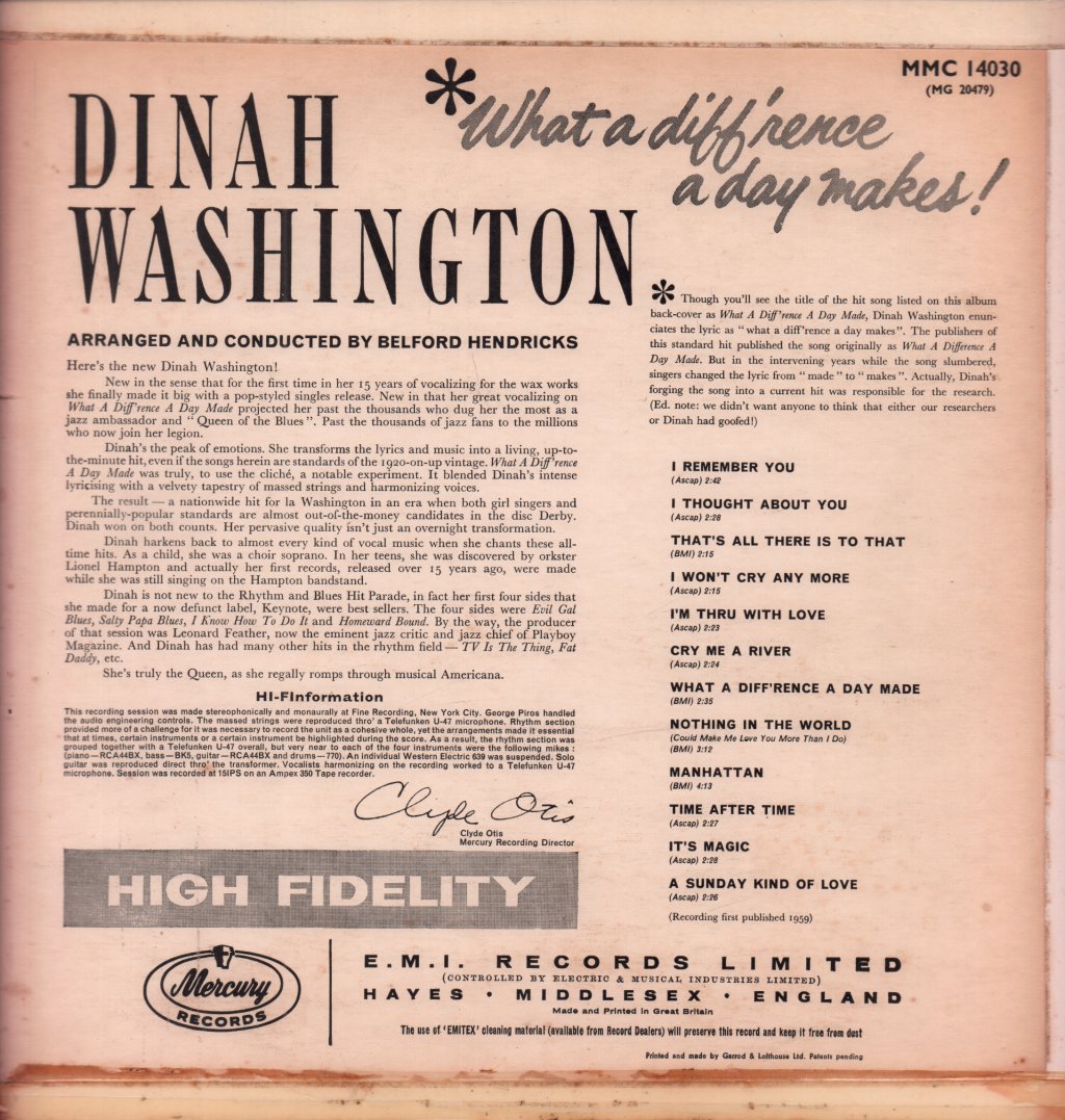 Dinah Washington - What A Diff'rence A Day Makes - Lp