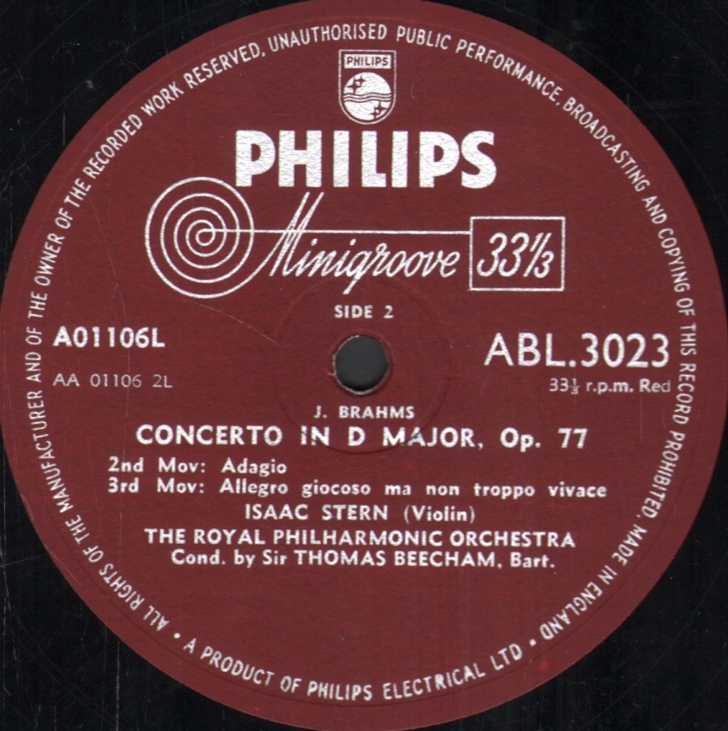 Isaac Stern / Sir Thomas Beecham / Royal Philharmonic Orchestra - Johannes Brahms - Concerto In D Major For Violin And Orchestra, Op. 77 - Lp
