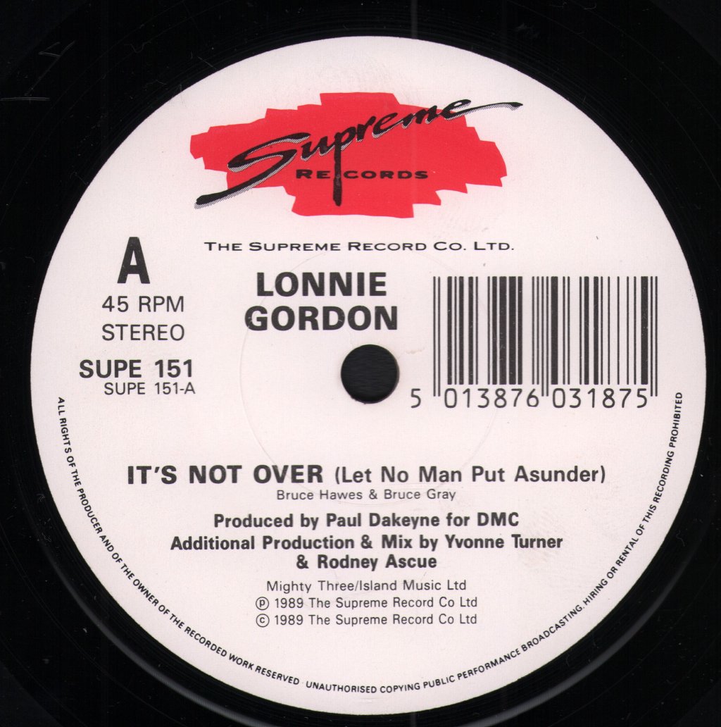 Lonnie Gordon - It's Not Over - 7 Inch
