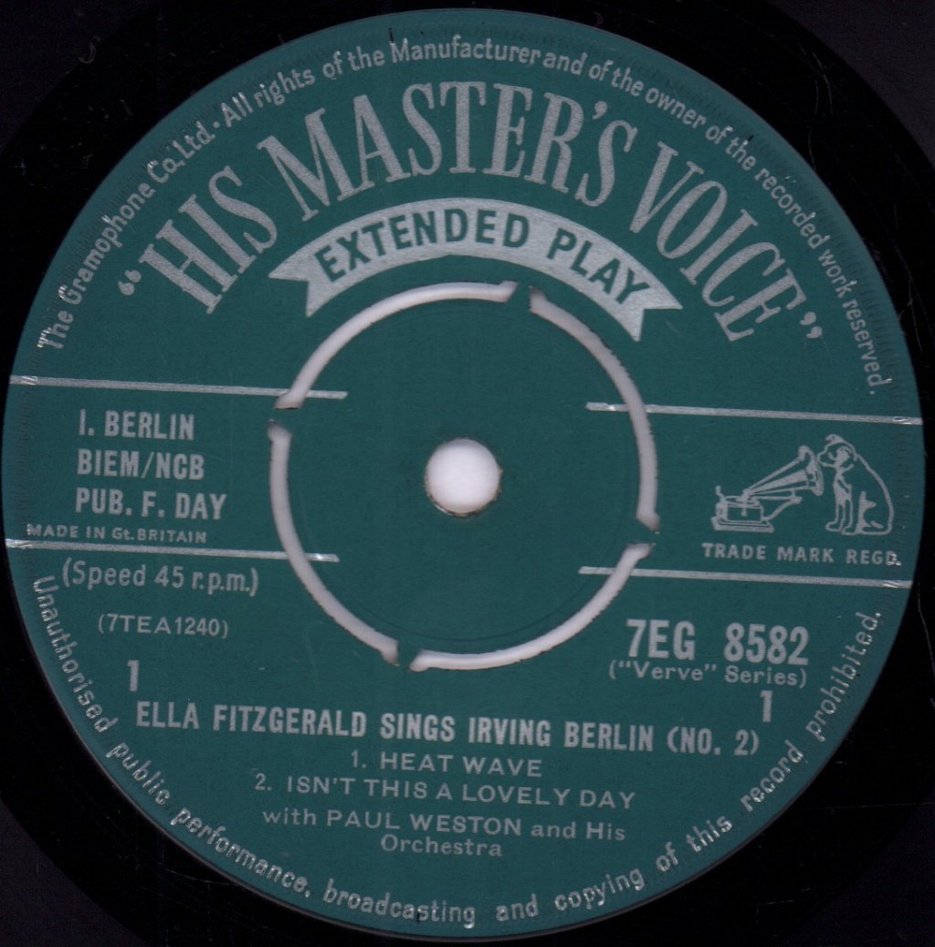 Ella Fitzgerald With Paul Weston And His Orchestra - Sings Irving Berlin (No. 2) - 7 Inch