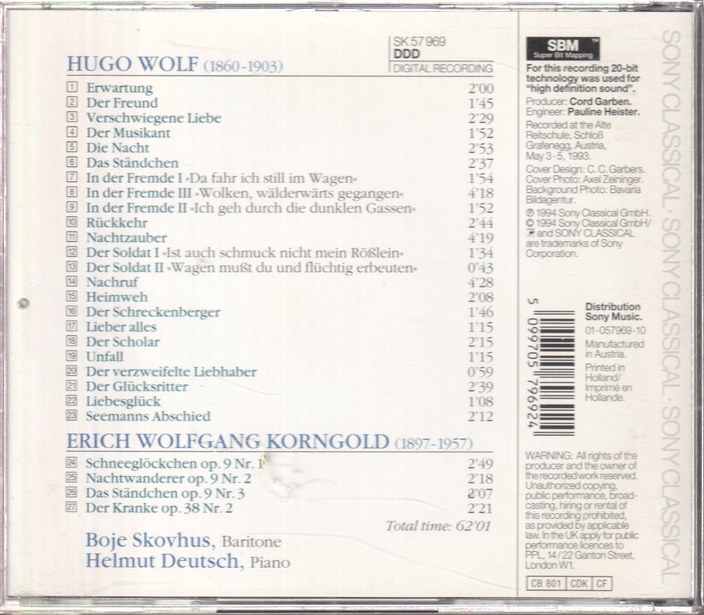 Boje Skovhus, Helmut Deutsche - Wolf / Korngold - Cd