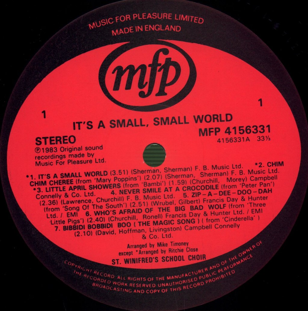 St Winifreds School Choir - It's A Small, Small World Celebrate Disney's Diamond Jubilee 60 Sparkling Years - Lp