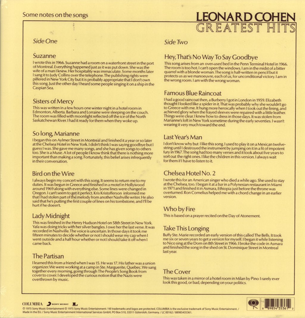 Leonard Cohen - Greatest Hits - Lp