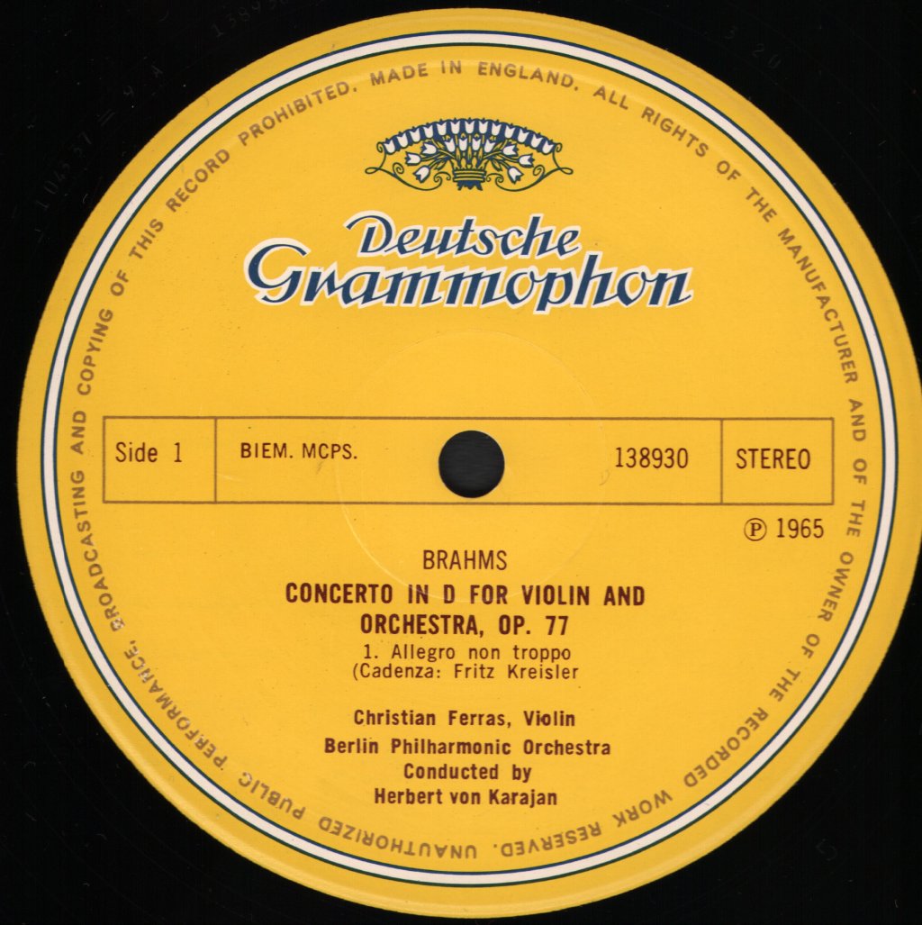 Christian Ferras - Brahms Violinkonzert In D-Dur - Lp