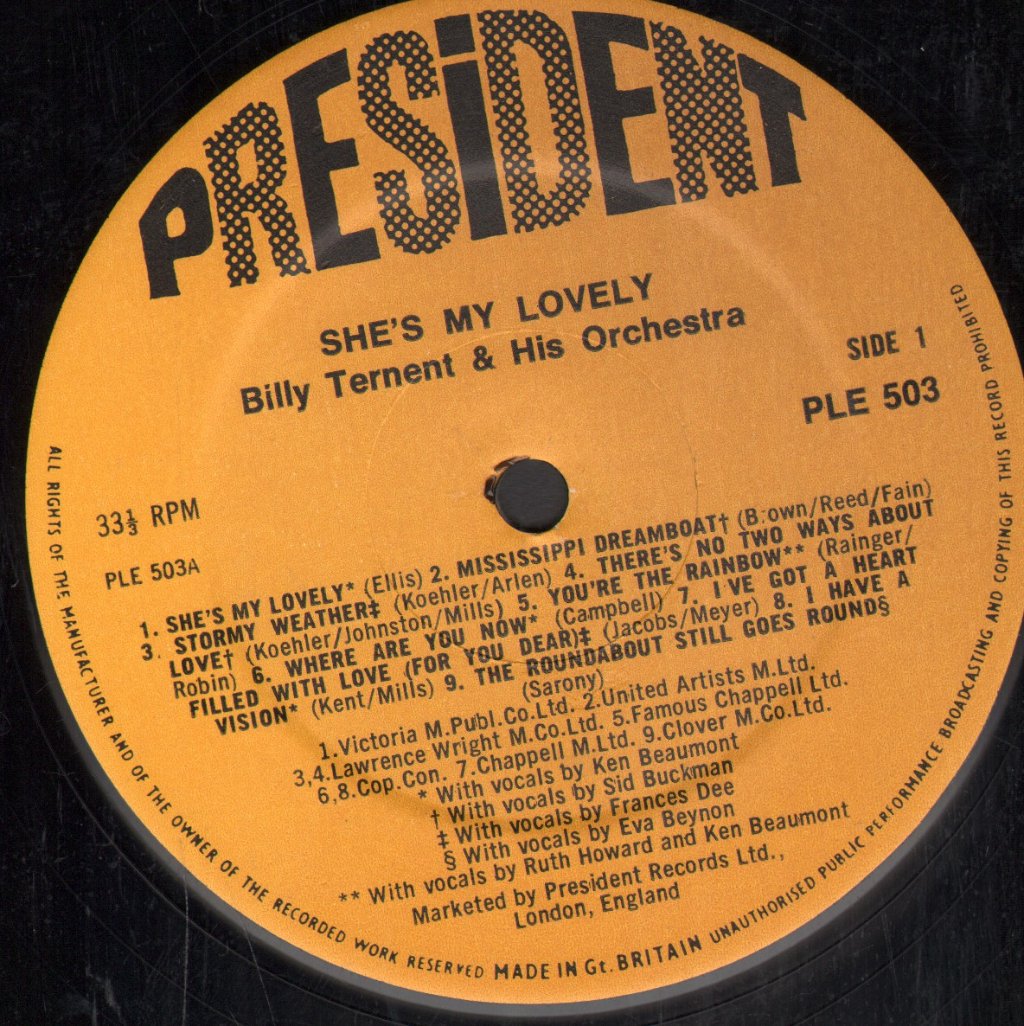 Billy Ternent And His Orchestra - She's My Lovely - Original 1940's Recordings - Lp