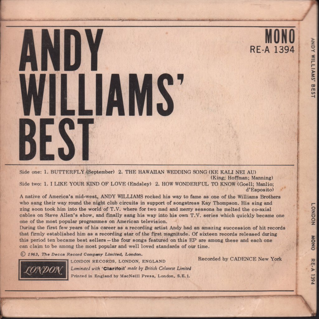 Andy Williams - Andy Williams' Best - 7 Inch