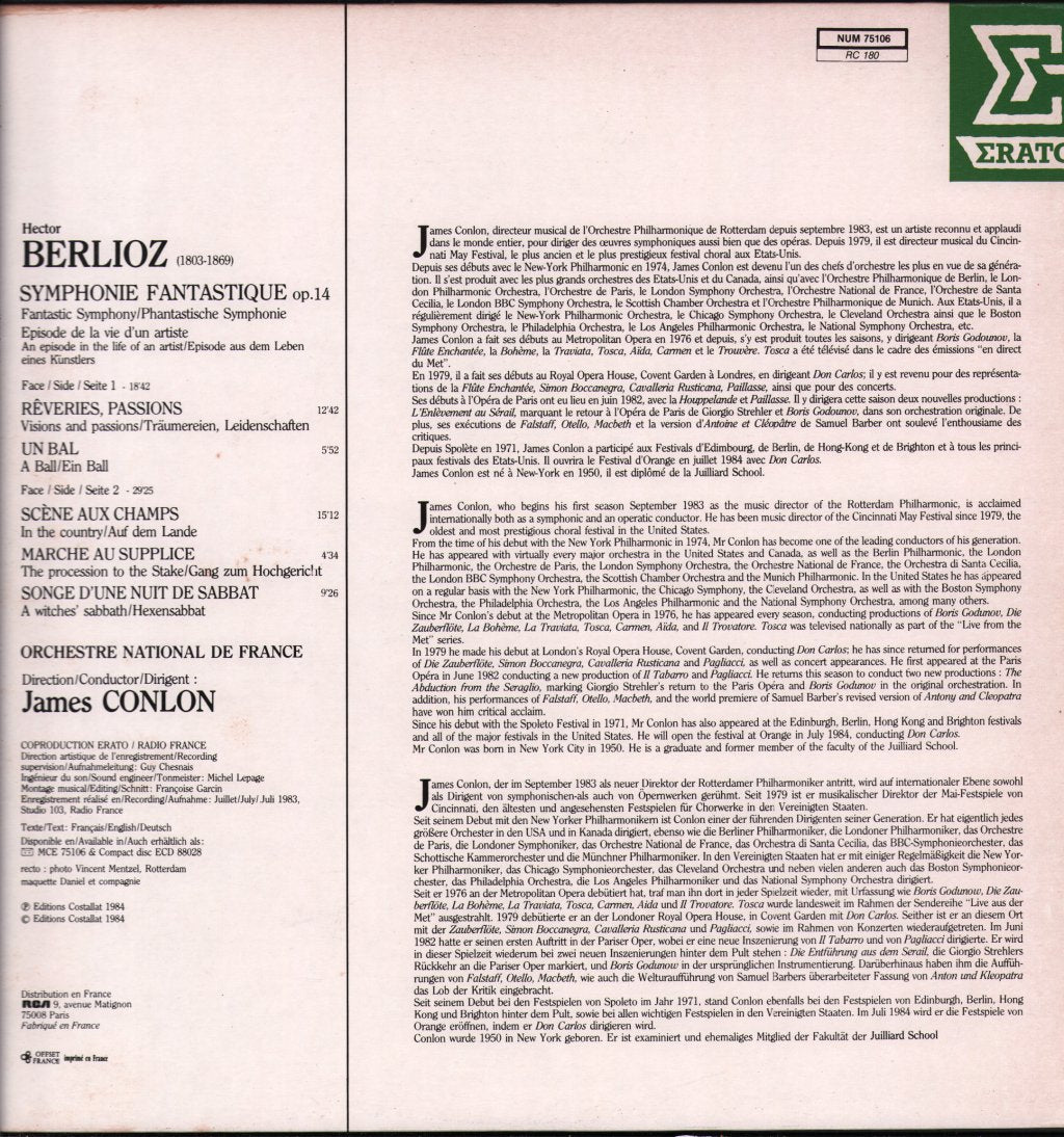 James Conlon / Orchestre National De France - Berlioz - Symphonie Fantastique - Lp