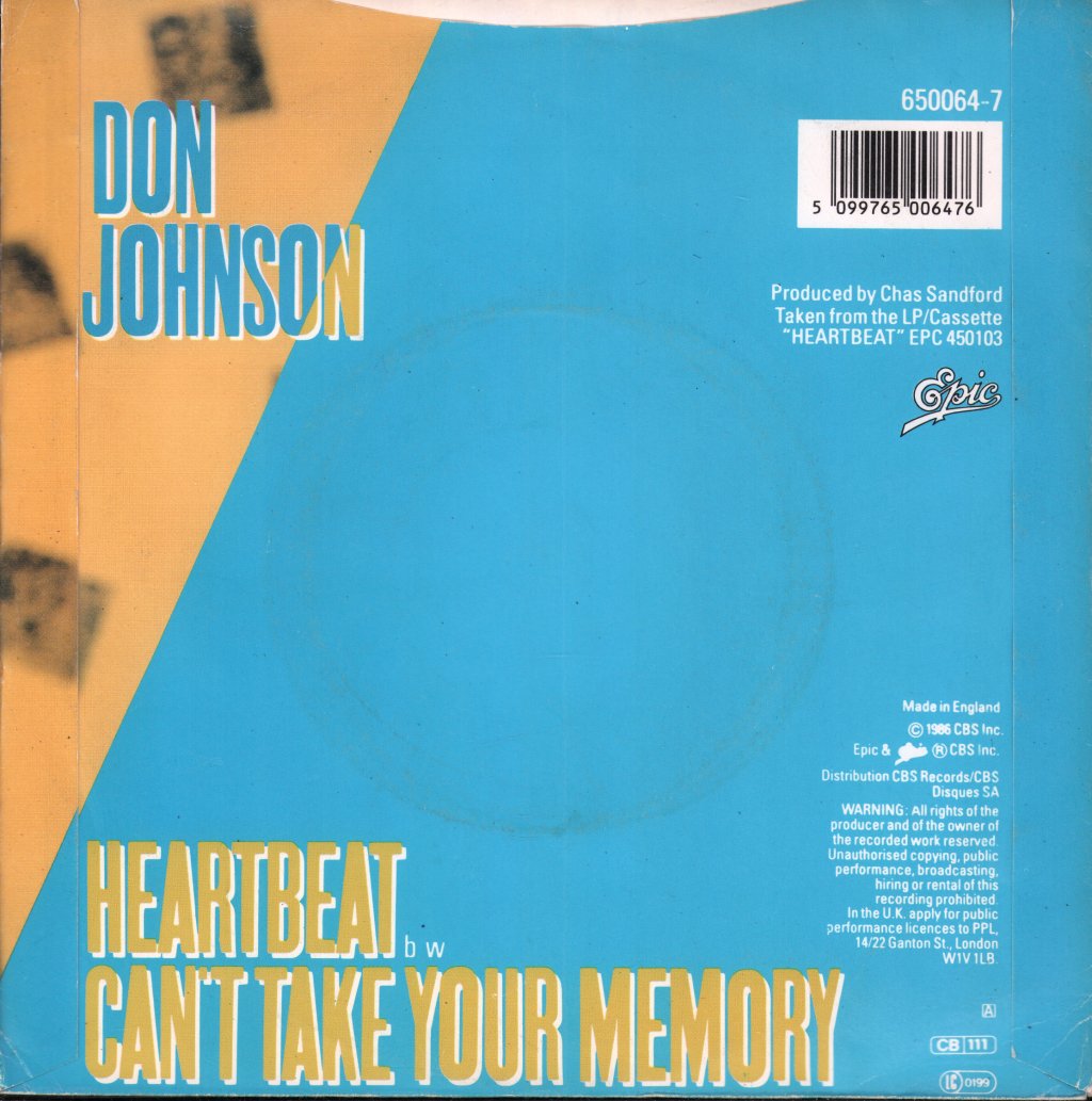 Don Johnson - Heartbeat - 7 Inch