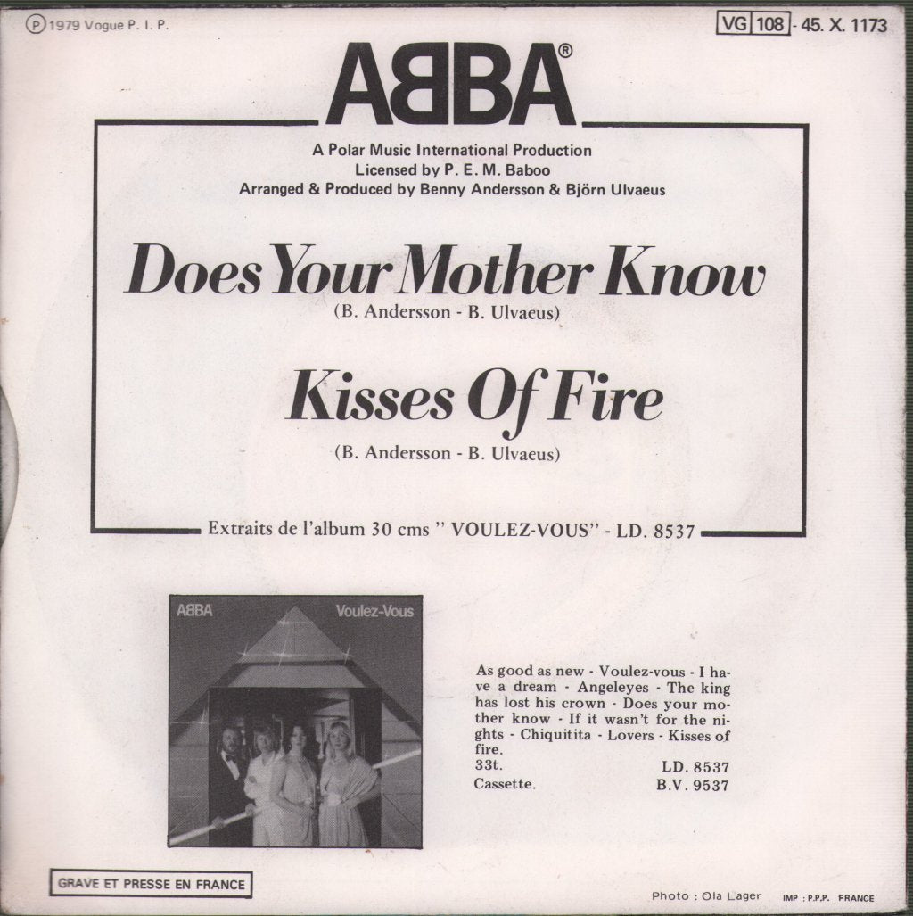 ABBA - Does Your Mother Know / Kisses Of Fire - 7 Inch