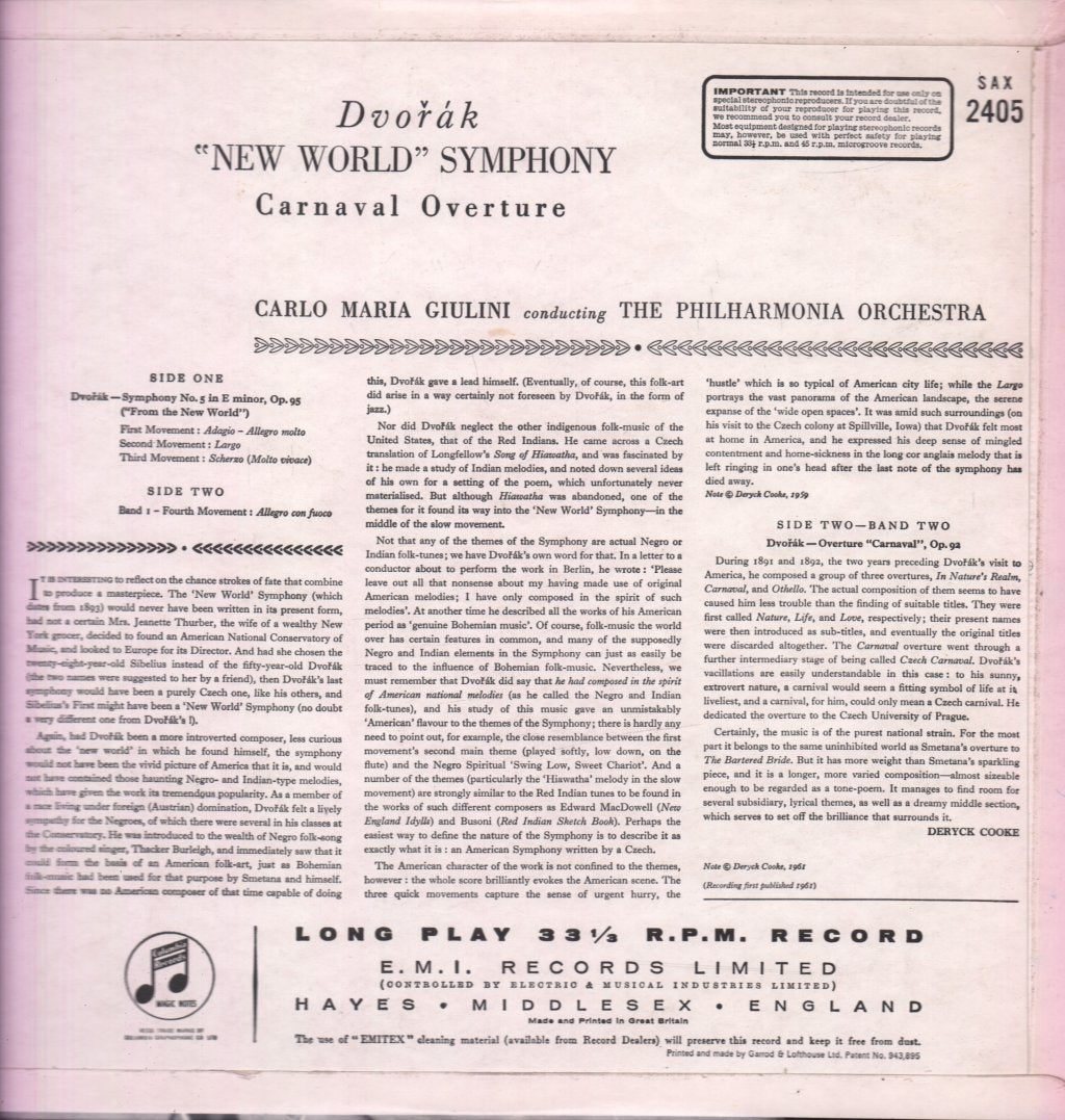 Philharmonia Orchestra - Dvorak New World Symphony - Lp