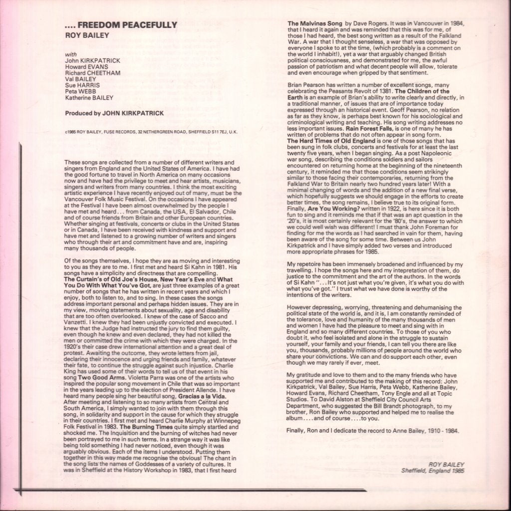 Roy Bailey - Freedom Peacefully - Lp