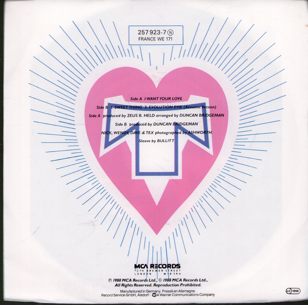 Transvision Vamp - I Want Your Love - 7 Inch