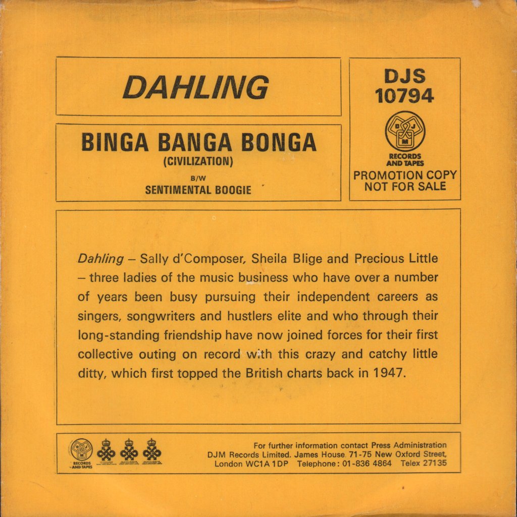 Dahling - Binga Banga Bonga - 7 Inch
