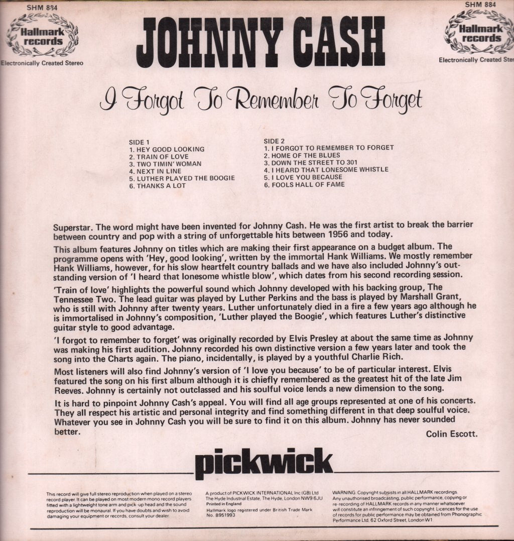 Johnny Cash - I Forgot To Remember To Forget - Lp