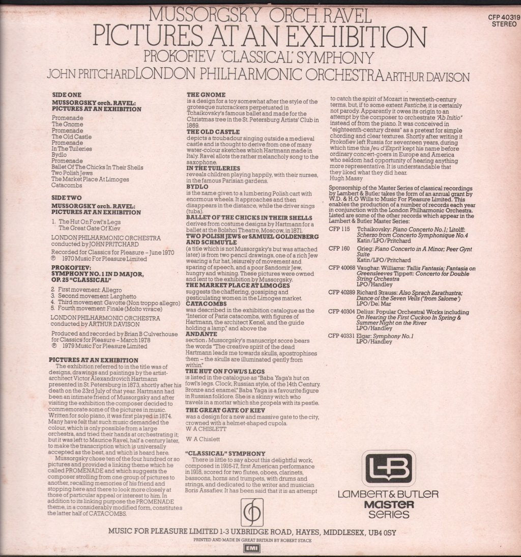 John Pritchard / London Philharmonic Orchestra - Mussorgsky - Pictures At An Exhibition / Prokofiev - Lp