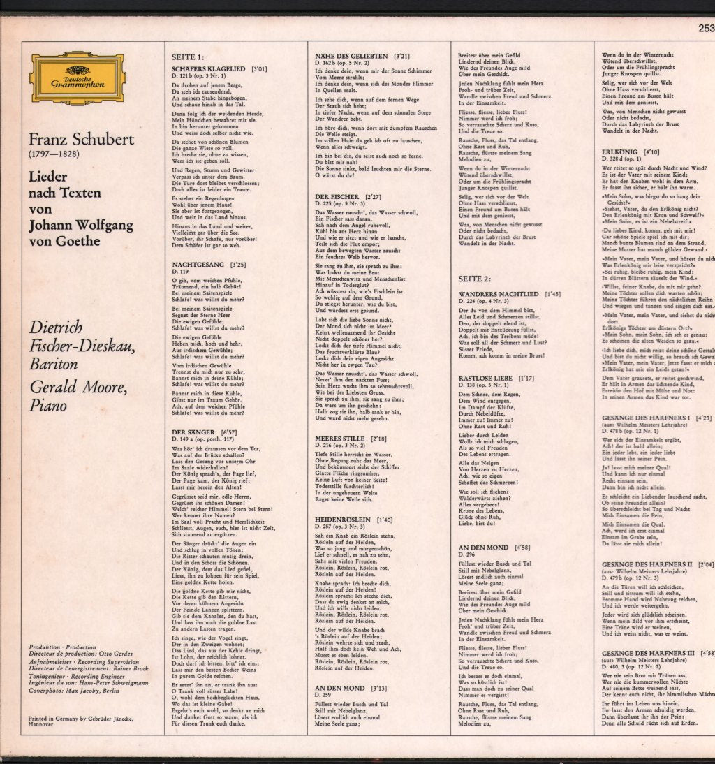 Dietrich Fischer-Dieskau - Franz Schubert - Lieder Nach Texten Von Goethe - Lp