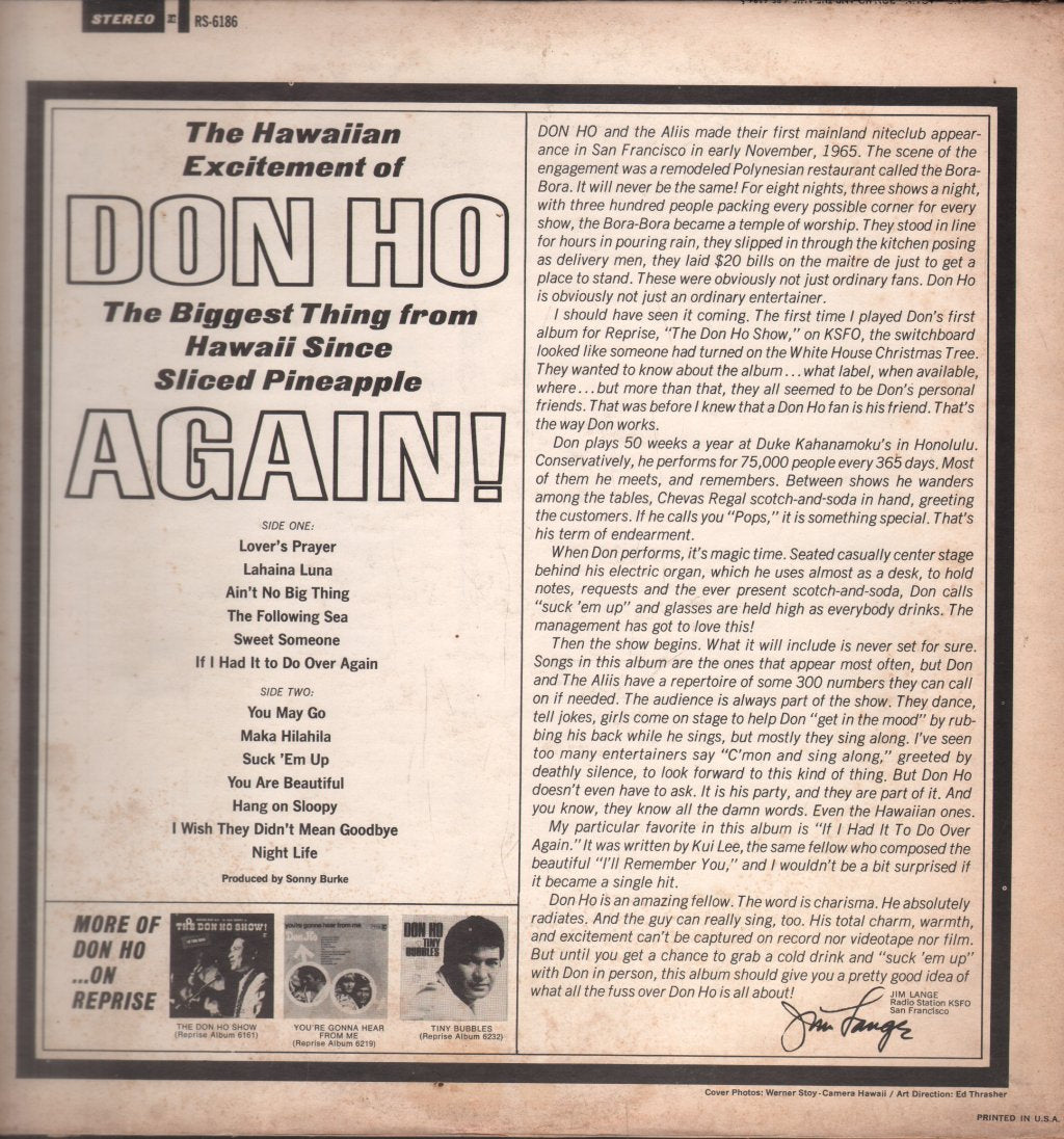 Don Ho And The Aliis - Don Ho-Again! - Lp