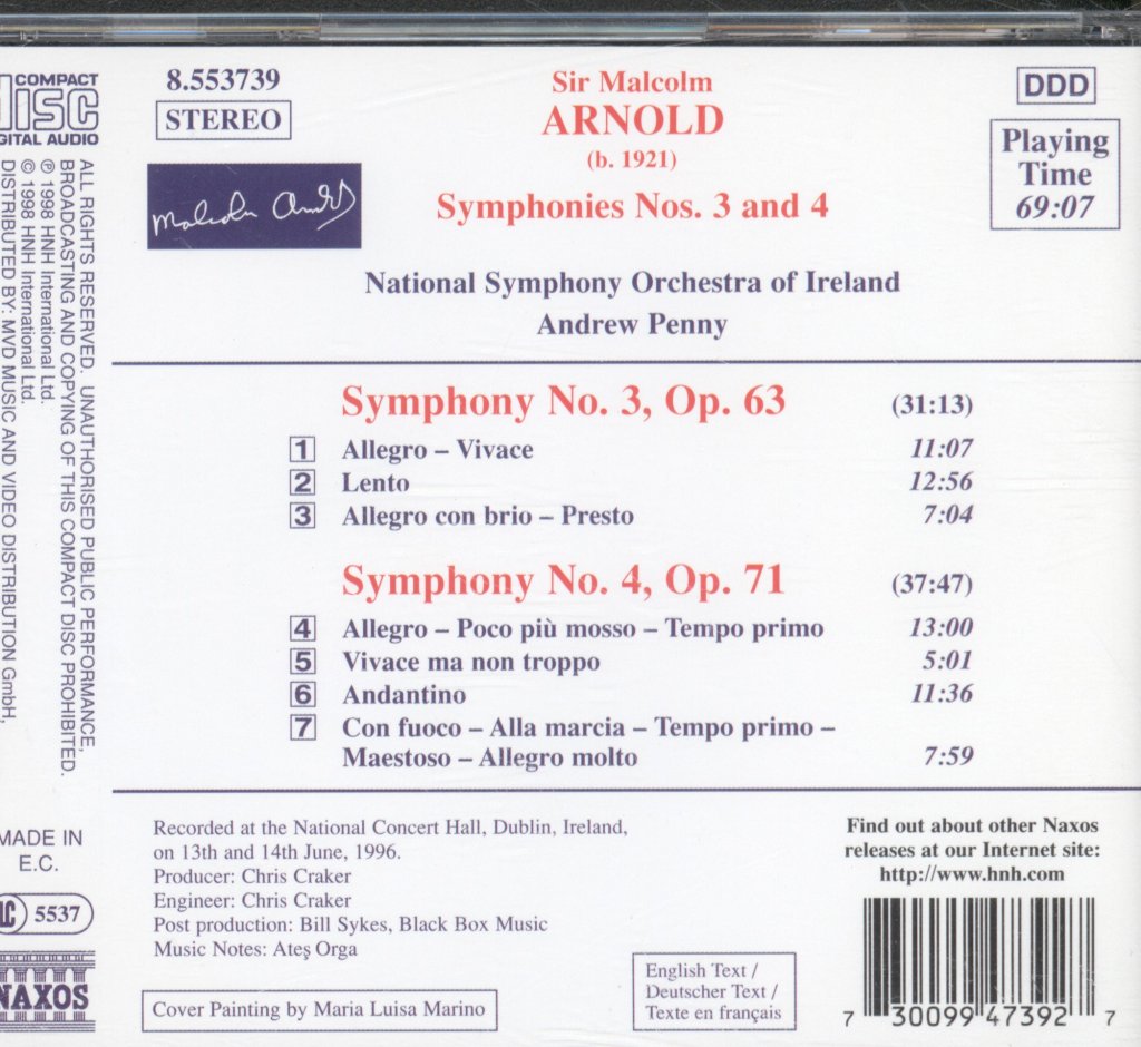 National Symphony Orchestra Of Ireland, Andrew Penny - Malcolm Arnold - Symphonies Nos 3 And 4 - Cd