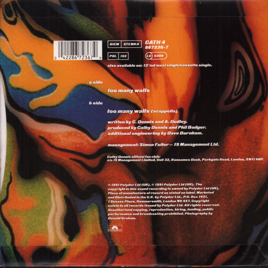 Cathy Dennis - Too Many Walls - 7 Inch