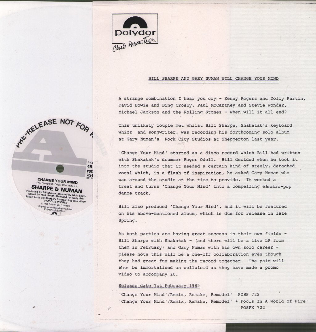 Sharpe & Numan - Change Your Mind - 12 Inch
