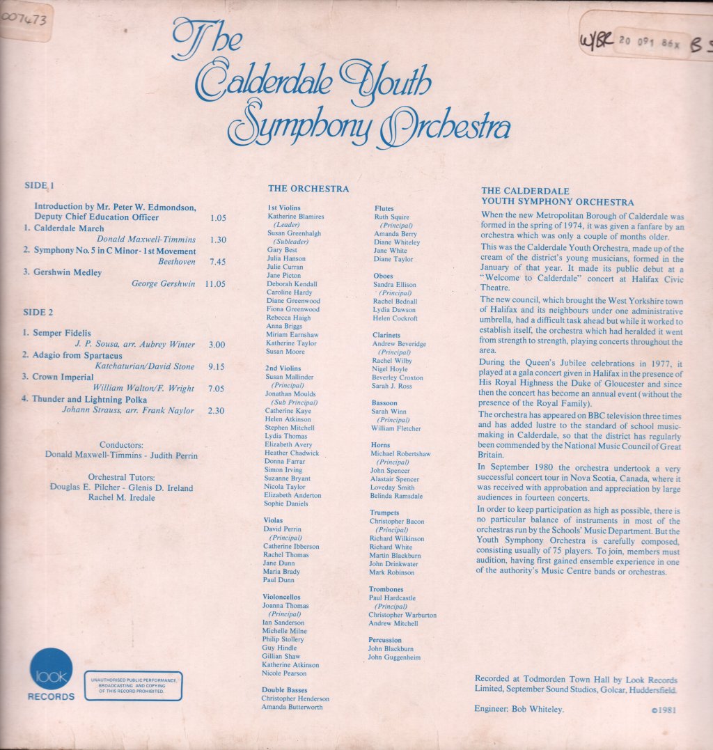 calderdale youth symphony orchestra - calderdale youth orchestra - Lp