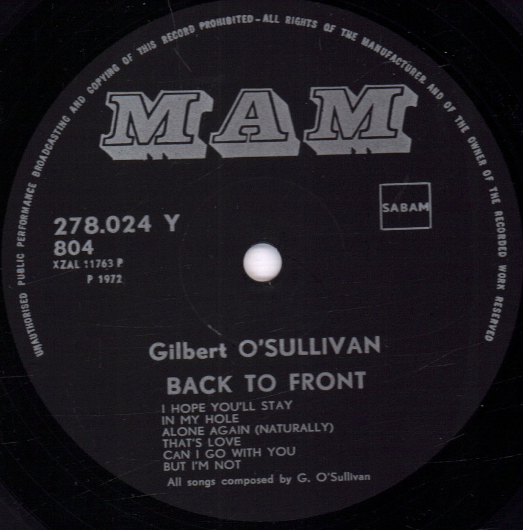 Gilbert O'Sullivan - Back To Front - Lp