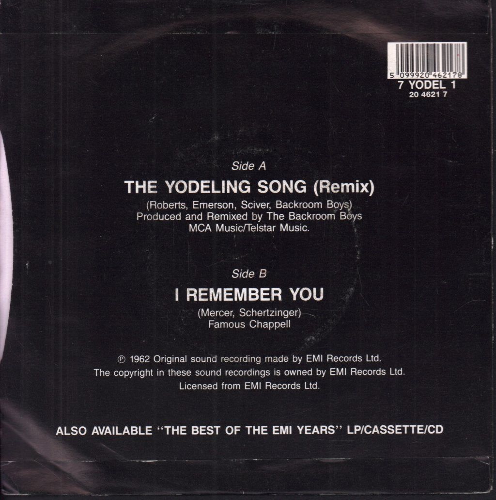 Frank Ifield Featuring The Backroom Boys - Yodeling Song - 7 Inch