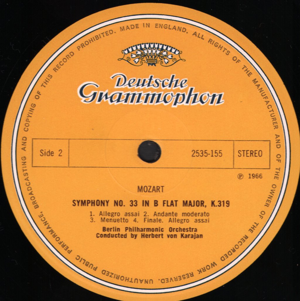 Herbert Von Karajan / Berlin Philharmonic Orchestra - Mozart Symphonies Nos.29 And 33 - Lp