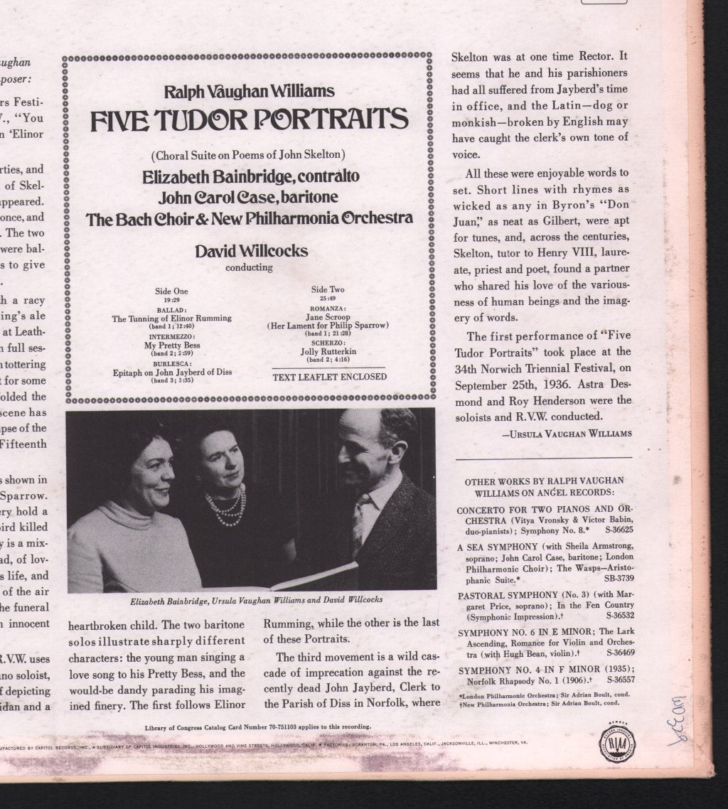 Elizabeth Bainbridge / John Carol Case / New Philharmonia Orchestra / David Willcocks - Ralph Vaughan Williams - Five Tudor Portraits - Lp