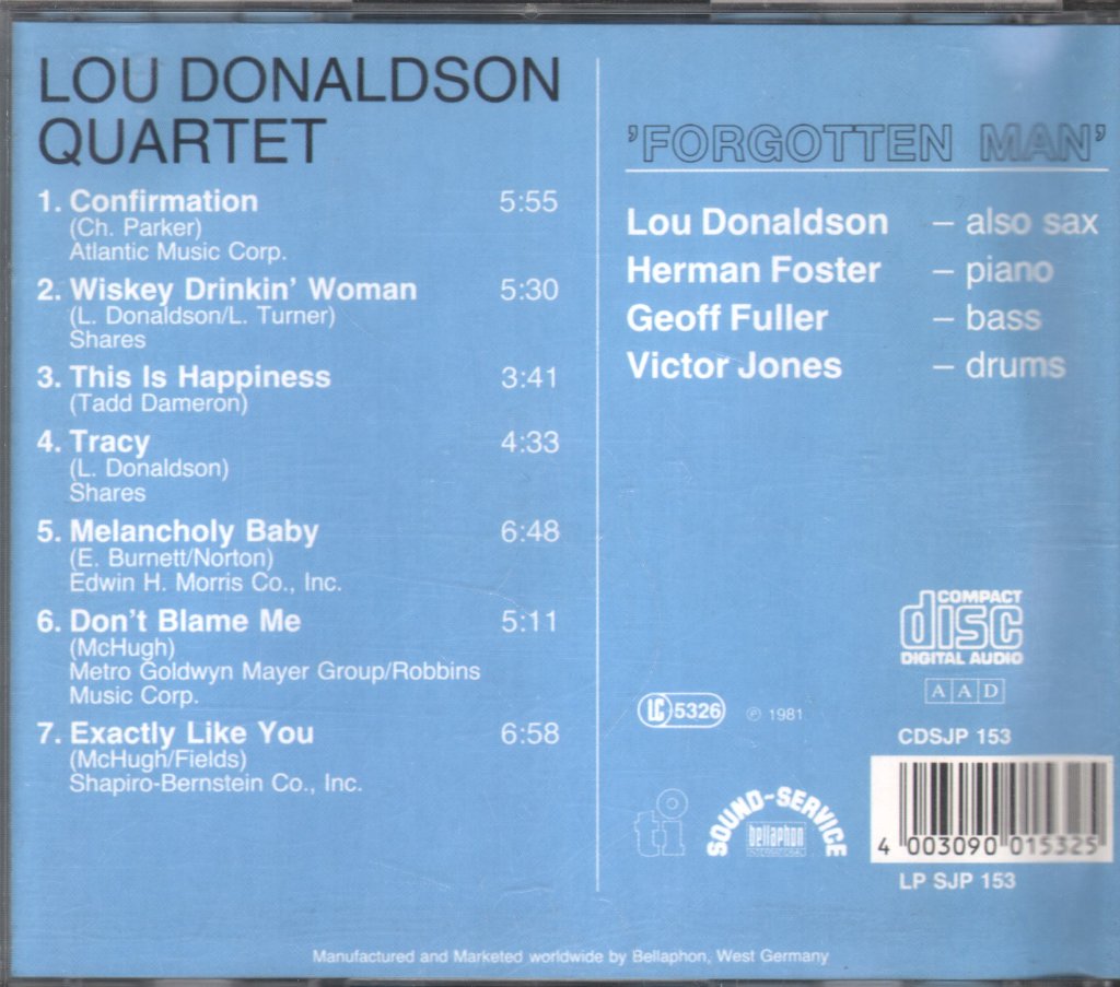 Lou Donaldson Quartet - Forgotten Man - Cd