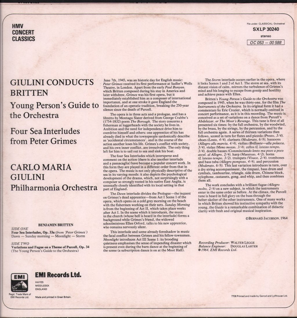 Carlo Maria Giulini / Philharmonia Orchestra - Giulini Conducts Britten - Lp