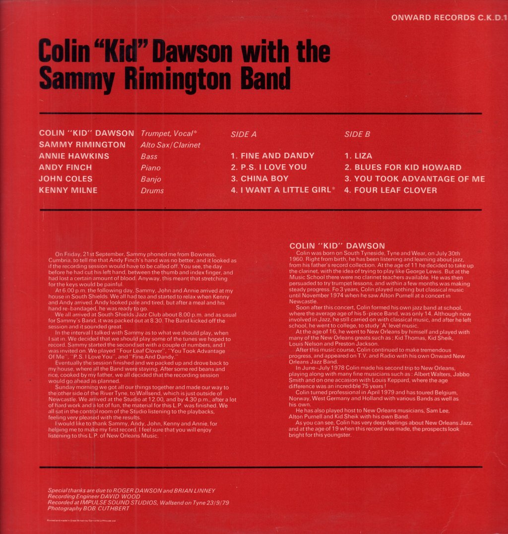 Colin Kid Dawson With The Sammy Rimington Band - Fine And Dandy - Lp