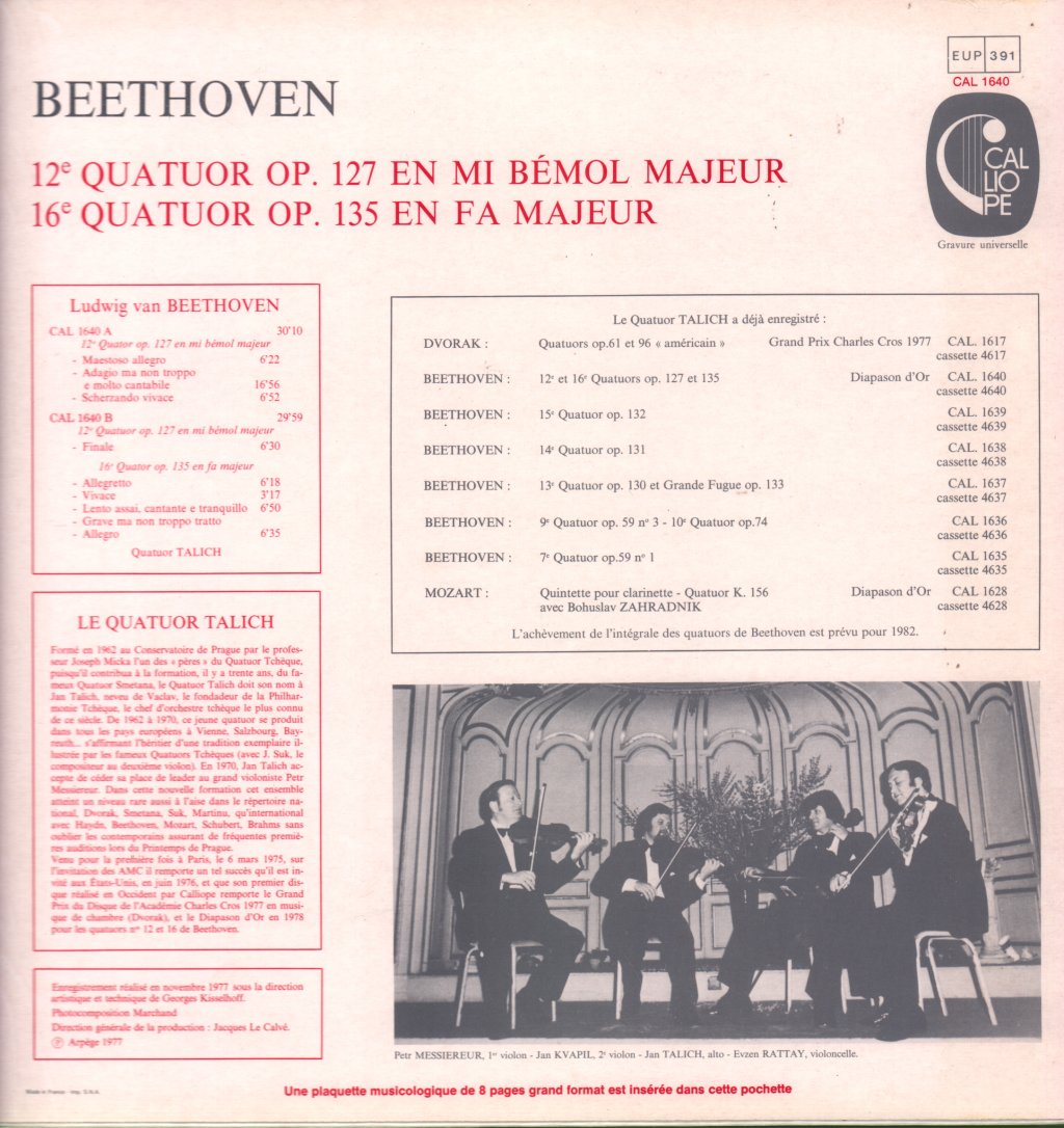 Quatuor Talich - Beethoven Integrale Des Quatuors 10 - Lp