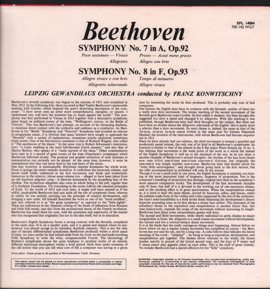 Leipzig Gewandhaus Orchestra / Franz Konwitschny - Beethoven - Symphony No. 7 In A, Op.92 / Symphony No.8 In F, Op.93 - Lp