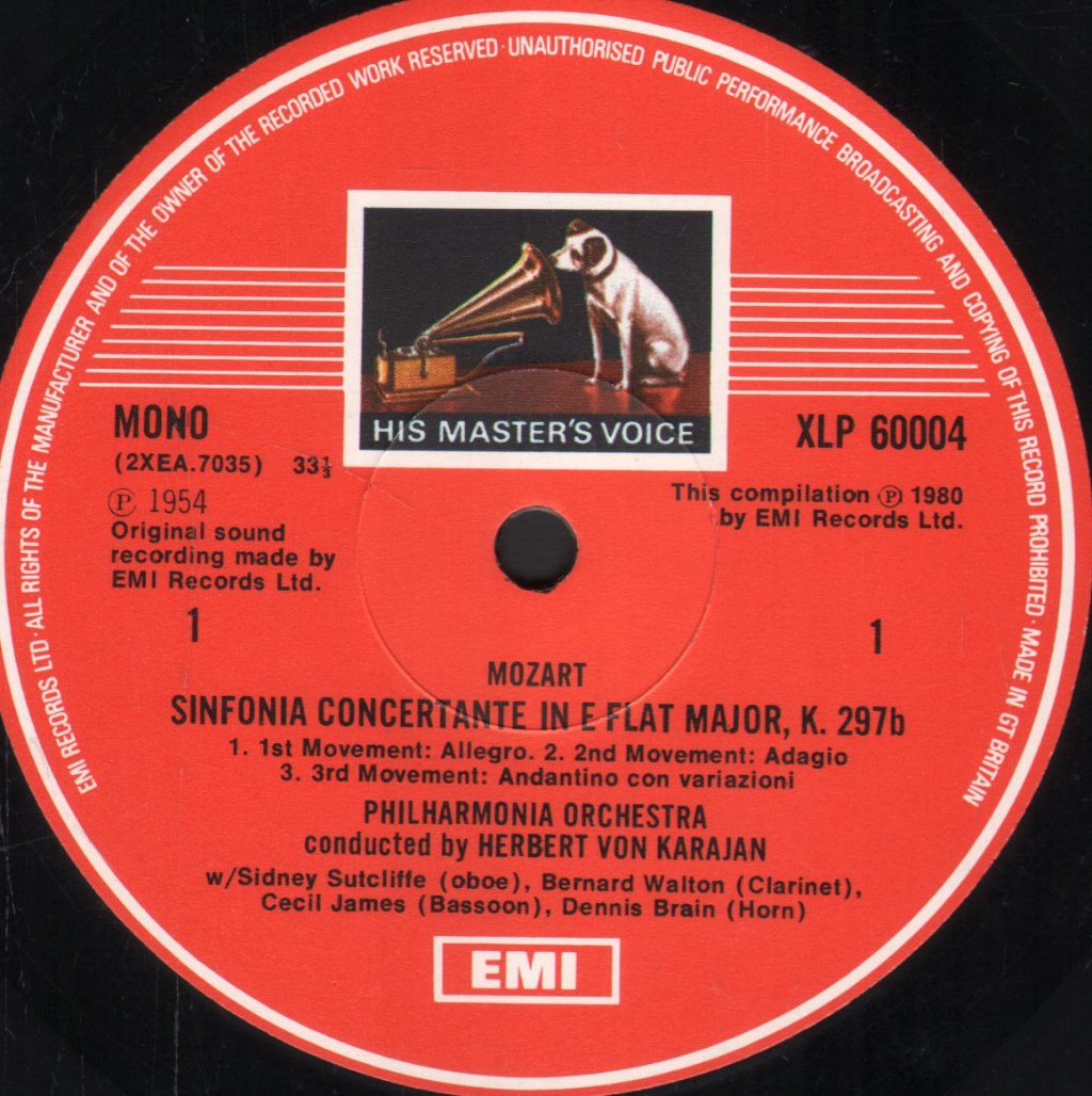 Herbert Von Karajan / Philharmonia Orchestra - Mozart - Sinfonia Concertant in E flat / Clarinet Concerto - Lp