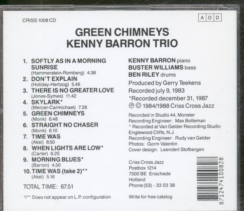 Kenny Barron Trio With Buster Williams And Ben Riley - Green Chimneys - Cd