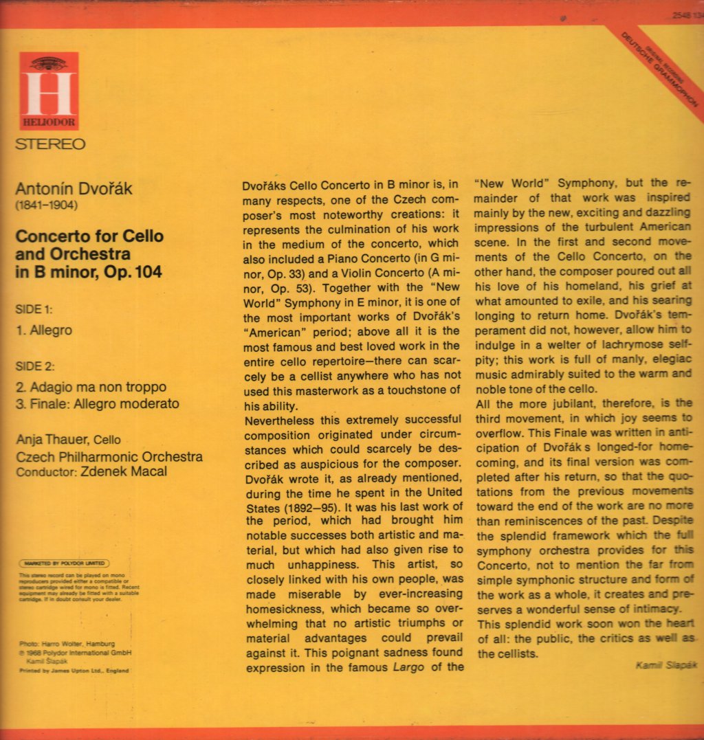 Anja Thauer - dvorak Cello Concerto - Lp