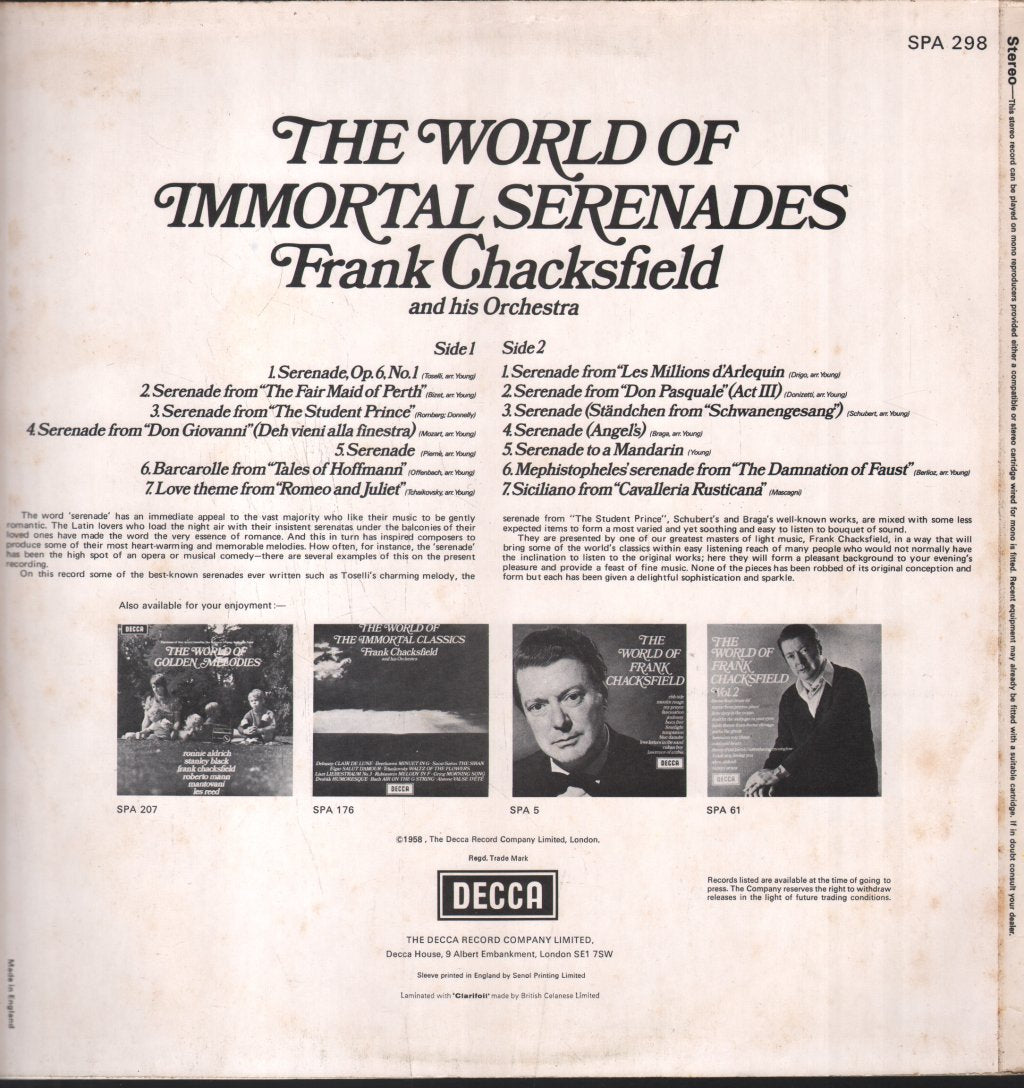 Frank Chacksfield And His Orchestra - World Of Immortal Serenades - Lp