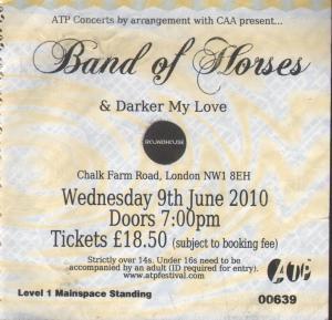 Band Of Horses/Darker My Love - Roundhouse, 9Th June 2010 - Ticket