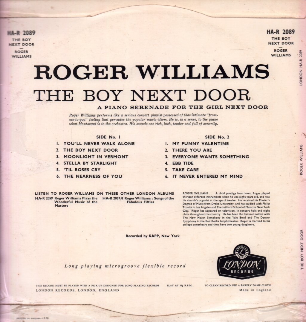 Roger Williams - Boy Next Door - Lp