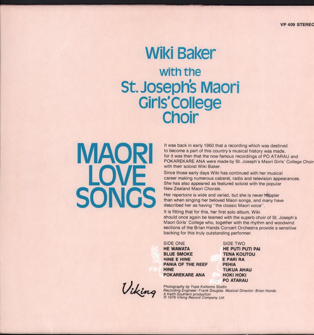 Wiki Baker / St. Joseph's Maori Girls College Choir - Maori Love Songs - Lp