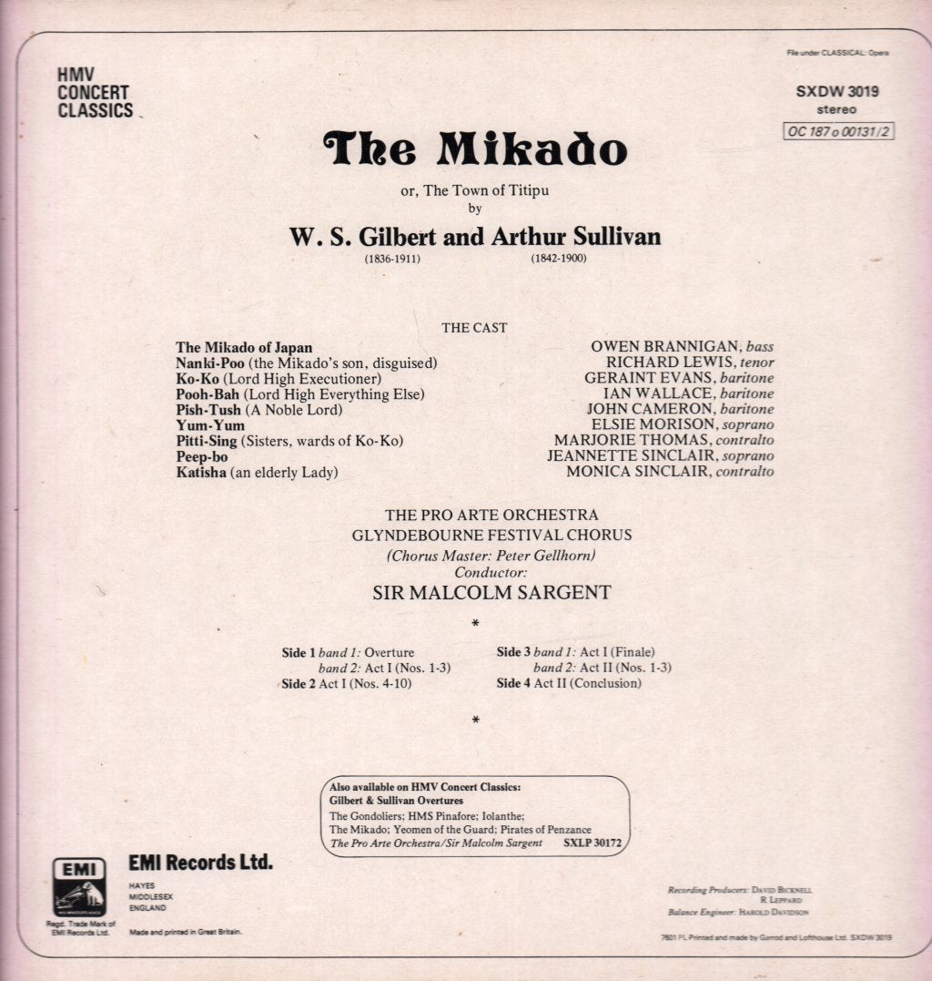 Pro Arte Orchestra Glyndebourne Festival Chorus - Gilbert & Sullivan Mikado - Double Lp