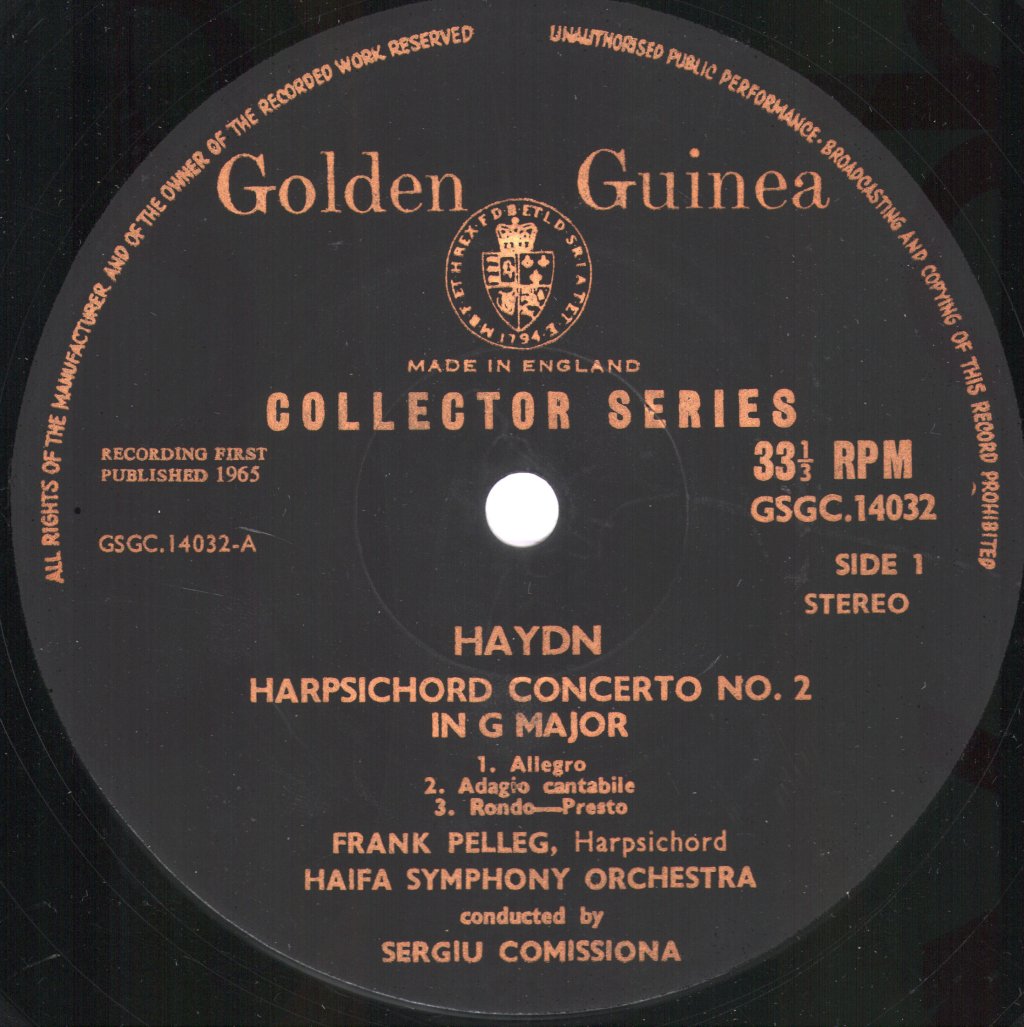 Frank Pelleg / Haifa Symphony Orchestra / Sergiu Comissiona - Haydn - Harpsichord Concerto No. 2 In G Major / Domenico Puccini - Harpsichord Concerto In B Flat Major - Lp