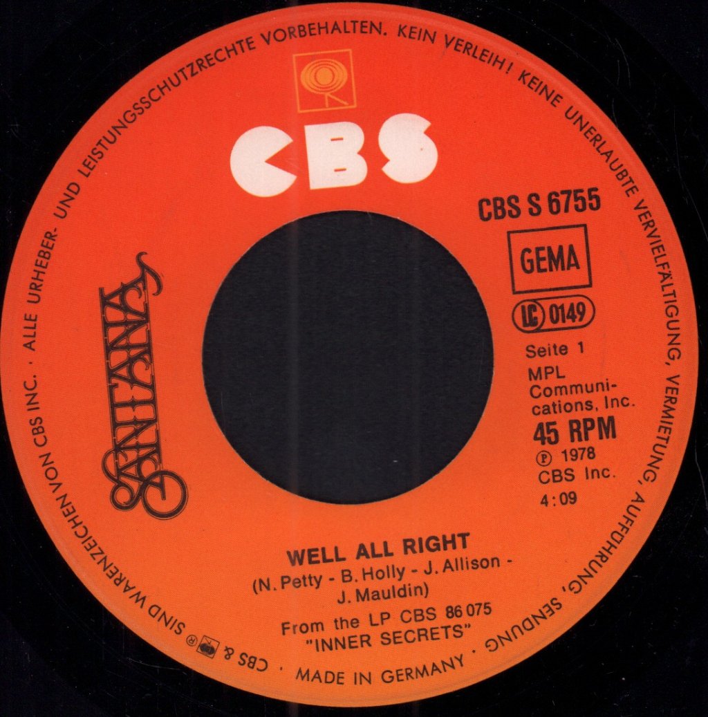 Santana - Well All Right - 7 Inch