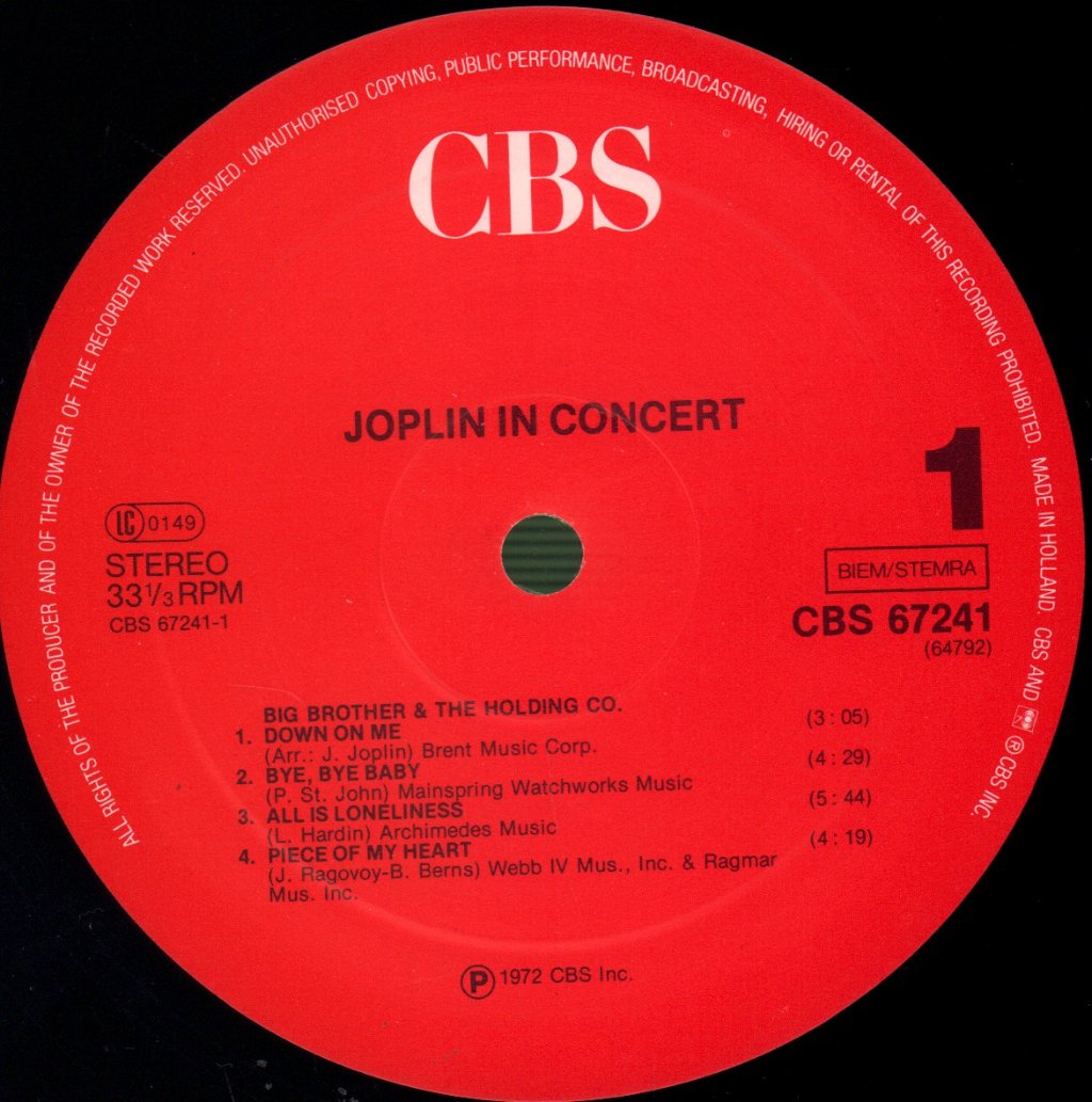 Janis Joplin - Joplin In Concert - Double Lp