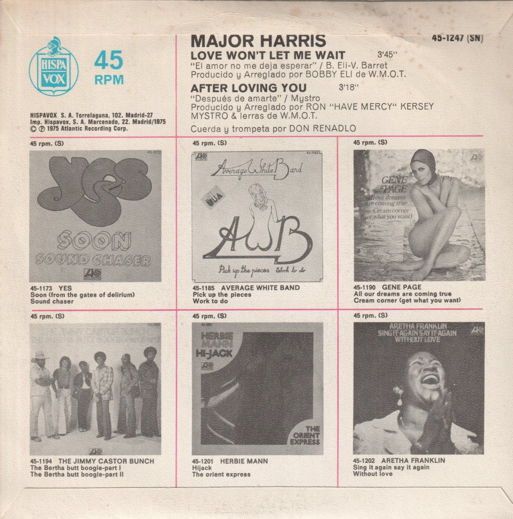 Major Harris - Love Won't Let Me Wait - 7 Inch