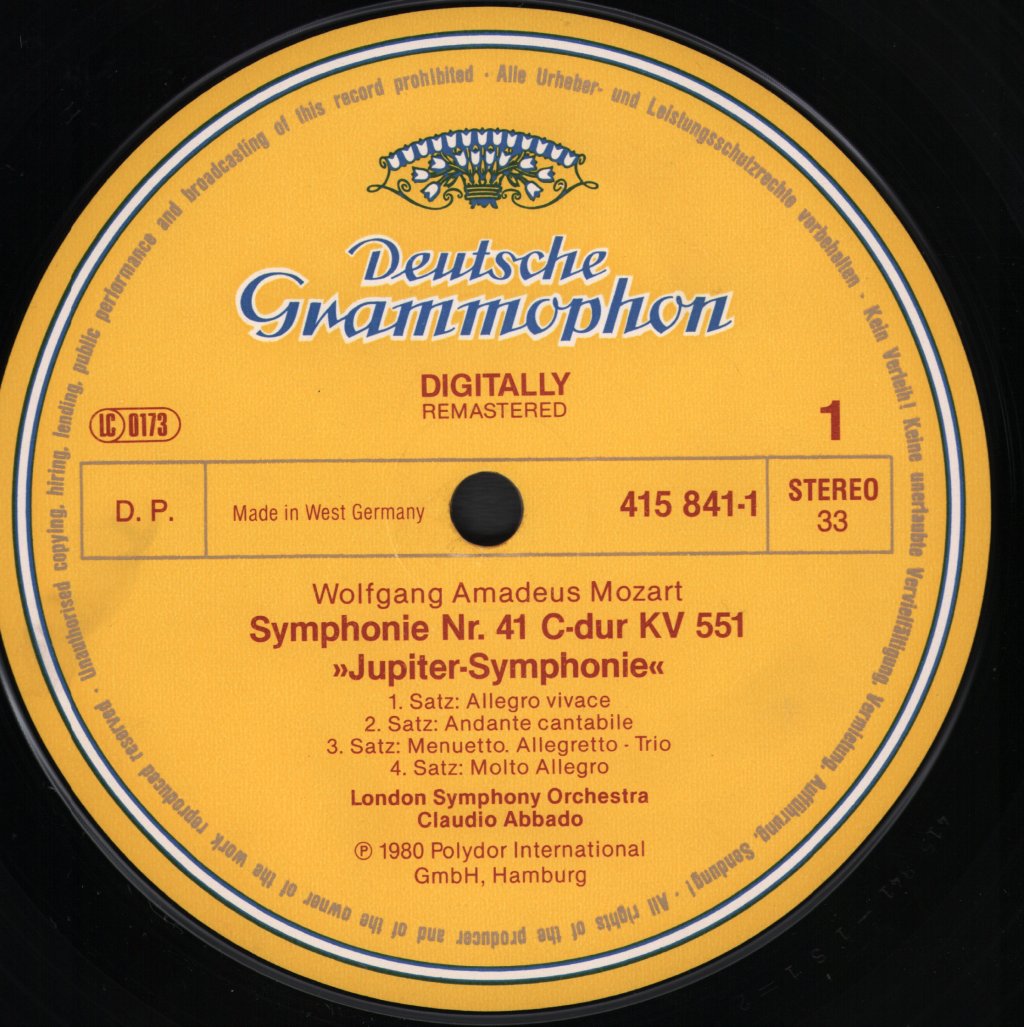Claudio Abbado / London Symphony Orchestra - Wolfgang Amadeus Mozart - Symphony No. 40 / Symphony No. 41 - Lp
