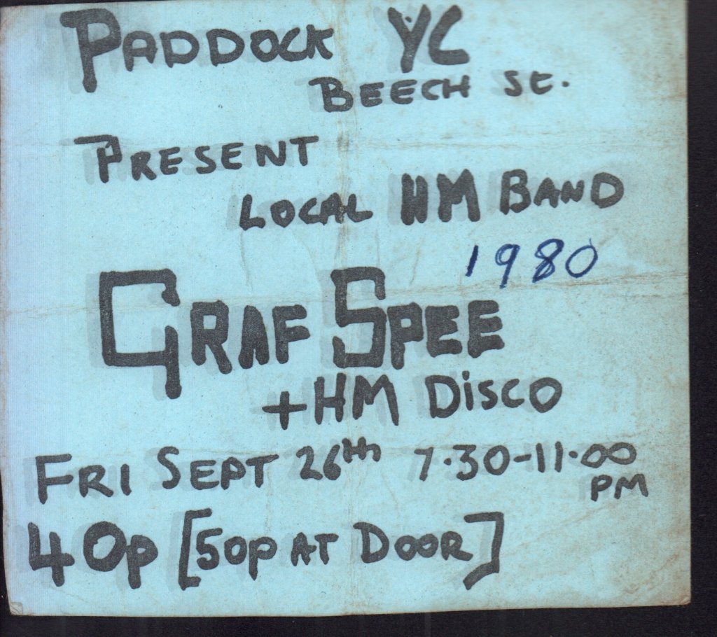 graf spee (uk heavy metal group) - paddock yc huddersfield sept26th 1980 - Ticket